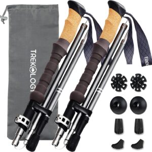 TREKOLOGY Trekking Poles Collapsible Nordic Hiking Poles - Cork Handle 2pc Ultralight Folding Walking Sticks, Hiking Sticks, Lightweight Aluminum Foldable Trekking Walking Sticks for Seniors Women Men